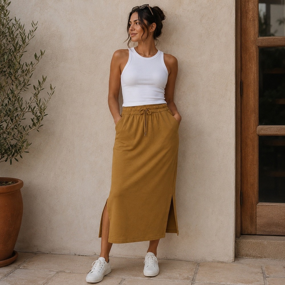 Lululemon Bound to Bliss Softstreme Maxi Skirt Size 6 Khaki Brown Side Slits